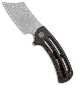 Petrified Fish Eddy Liner Lock Knife Orange G-Mascus (3.18" Damascus) PFE01 