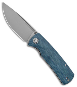 Petrified Fish Beluga Liner Lock Knife Blue Micarta (3.6" BB K110) PFP01