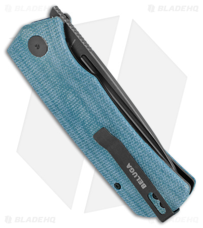 Petrified Fish Beluga Liner Lock Knife Blue Micarta (3.6" Black K110) PFP01