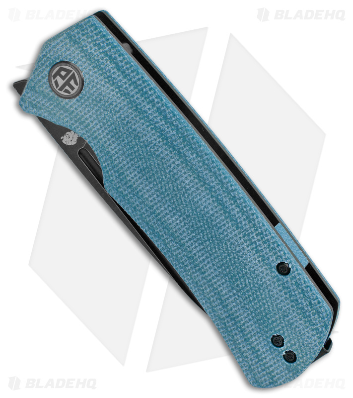 Petrified Fish Beluga Liner Lock Knife Blue Micarta (3.6" Black K110) PFP01