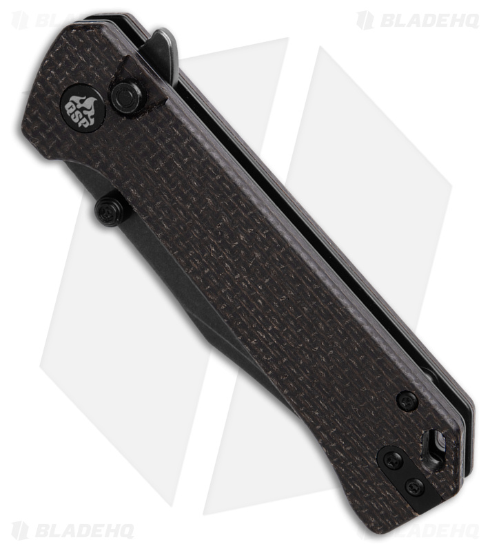QSP Grebe Button Lock Knife Burlap Micarta (3.25" Black Stonewash) QS147-A2