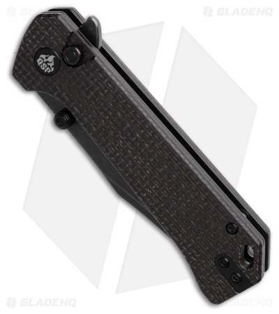 QSP Grebe Button Lock Knife Burlap Micarta (3.25" Black Stonewash) QS147-A2
