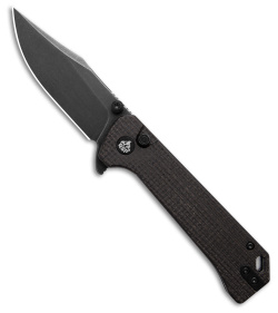 QSP Grebe Button Lock Knife Burlap Micarta (3.25" Black Stonewash) QS147-A2