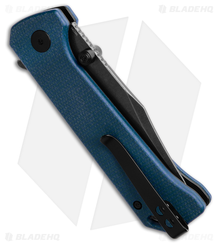 QSP Grebe Button Lock Knife Blue Micarta (3.25" Black Stonewash) QS147-B2