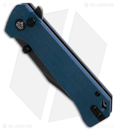 QSP Grebe Button Lock Knife Blue Micarta (3.25" Black Stonewash) QS147-B2