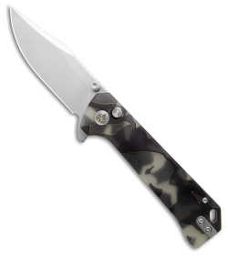 QSP Grebe Button Lock Knife Black Camo Resin (3.25" Stonewash S35VN) QS147-E1