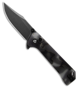 QSP Grebe Button Lock Knife Black Camo Resin (3.25" Black SW S35VN) QS147-E2