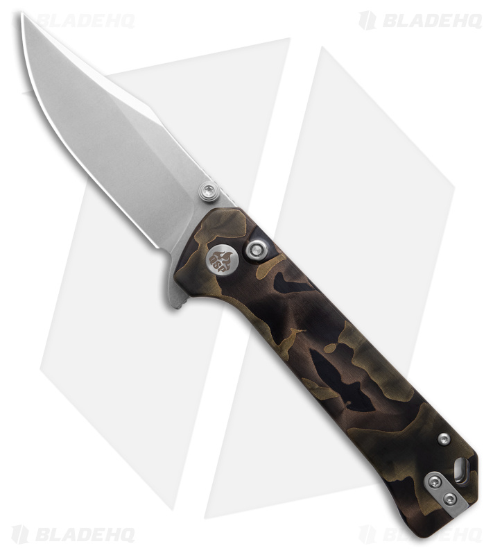 QSP Grebe Button Lock Knife Brown Camo Resin (3.25" Stonewash S35VN) QS147-F1
