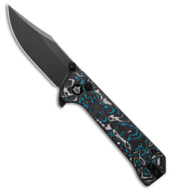 QSP Grebe Button Lock Knife Blue Carbon Fiber (3.25" Black SW S35VN) QS147-H2