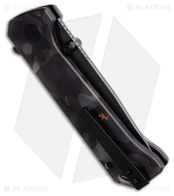 QSP Grebe Button Lock Tanto Knife Black Camo (3.25" Black SW S35VN) QS148-E2