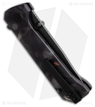QSP Grebe Button Lock Tanto Knife Black Camo (3.25" Black SW S35VN) QS148-E2