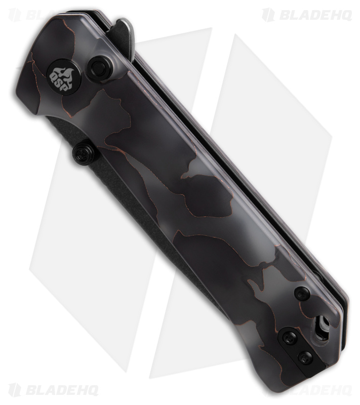 QSP Grebe Button Lock Tanto Knife Black Camo (3.25" Black SW S35VN) QS148-E2