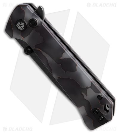QSP Grebe Button Lock Tanto Knife Black Camo (3.25" Black SW S35VN) QS148-E2