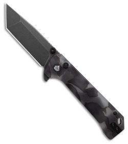 QSP Grebe Button Lock Tanto Knife Black Camo (3.25" Black SW S35VN) QS148-E2