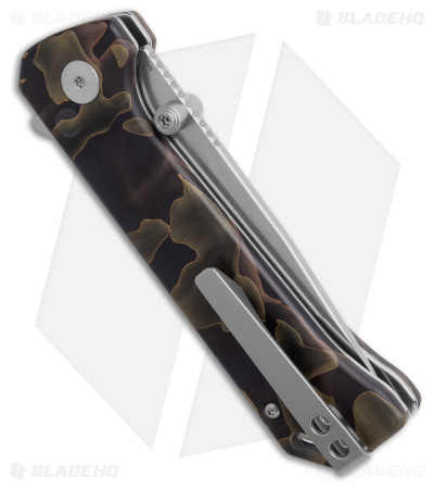 QSP Grebe Button Lock Tanto Knife Brown Camo Resin (3.25" SW S35VN) QS148-F1
