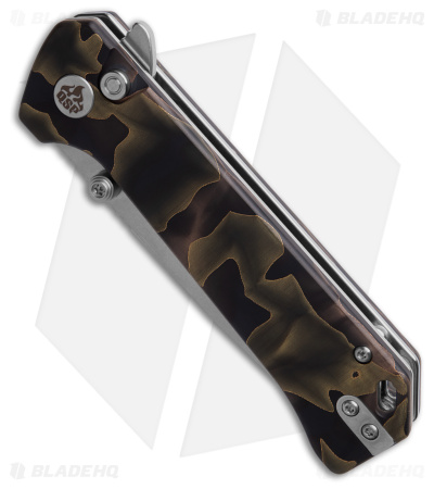 QSP Grebe Button Lock Tanto Knife Brown Camo Resin (3.25" SW S35VN) QS148-F1