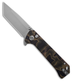 QSP Grebe Button Lock Tanto Knife Black Camo Resin (3.25" SW S35VN) QS148-F1