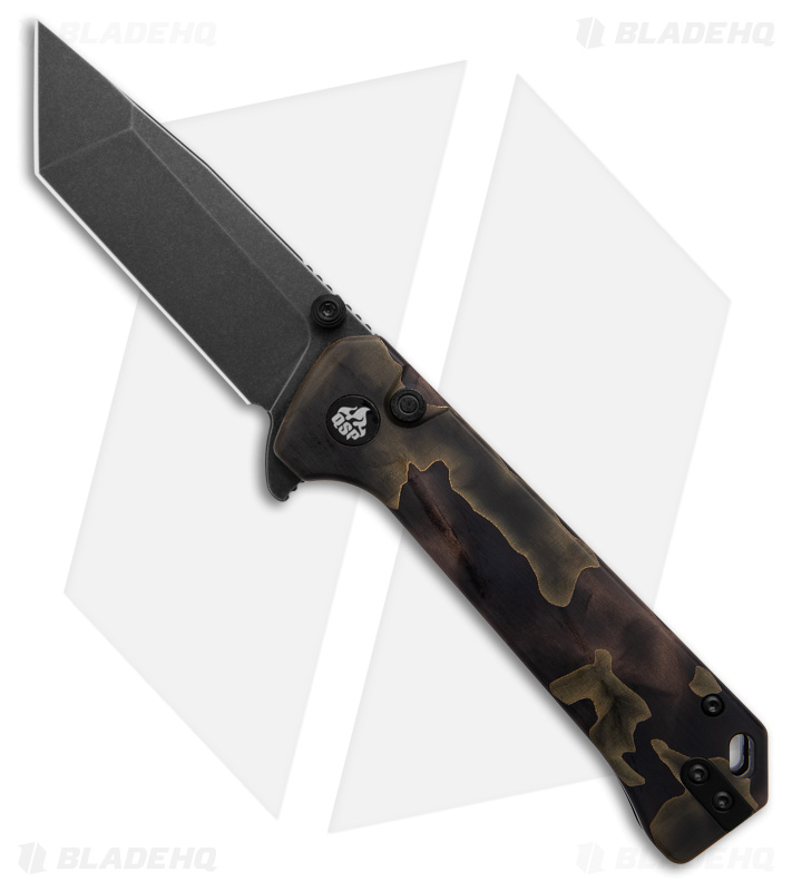 QSP Grebe Button Lock Tanto Knife Brown Camo (3.25" Black SW S35VN) QS148-F2