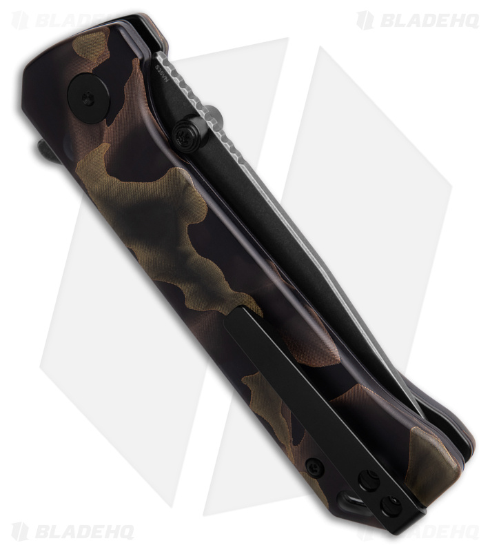 QSP Grebe Button Lock Tanto Knife Brown Camo (3.25" Black SW S35VN) QS148-F2