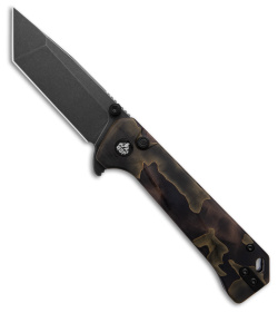 QSP Grebe Button Lock Tanto Knife Brown Camo (3.25" Black SW S35VN) QS148-F2