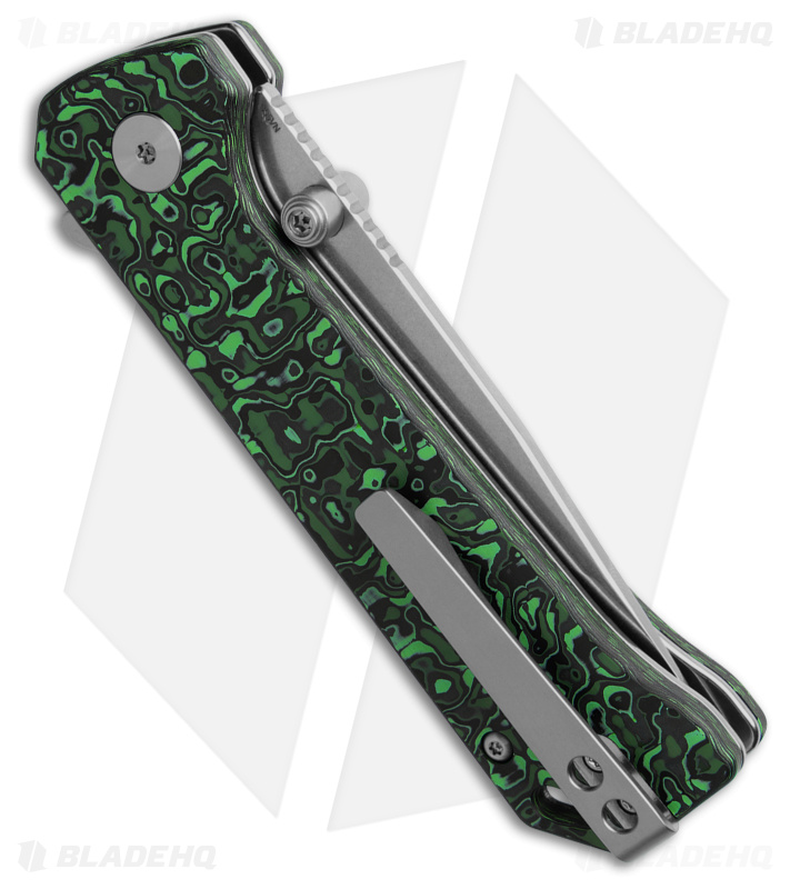 QSP Grebe Button Lock Tanto Knife Green Carbon Fiber (3.25" SW S35VN) QS148-G1