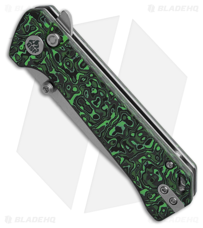 QSP Grebe Button Lock Tanto Knife Green Carbon Fiber (3.25" SW S35VN) QS148-G1