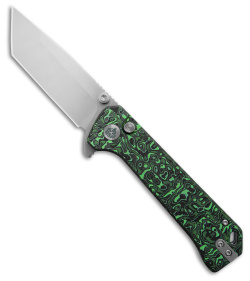 QSP Grebe Button Lock Tanto Knife Green Carbon Fiber (3.25" SW S35VN) QS148-G1