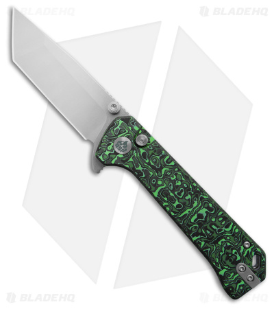 QSP Grebe Button Lock Tanto Knife Green Carbon Fiber (3.25" SW S35VN) QS148-G1