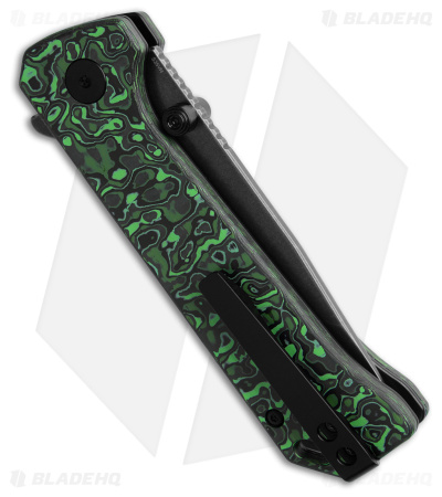 QSP Grebe Button Lock Tanto Knife Green CF (3.25" Black SW S35VN) QS148-G2