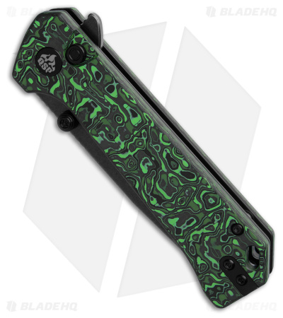 QSP Grebe Button Lock Tanto Knife Green CF (3.25" Black SW S35VN) QS148-G2