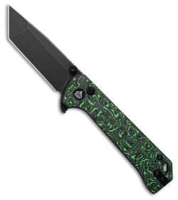 QSP Grebe Button Lock Tanto Knife Green CF (3.25" Black SW S35VN) QS148-G2