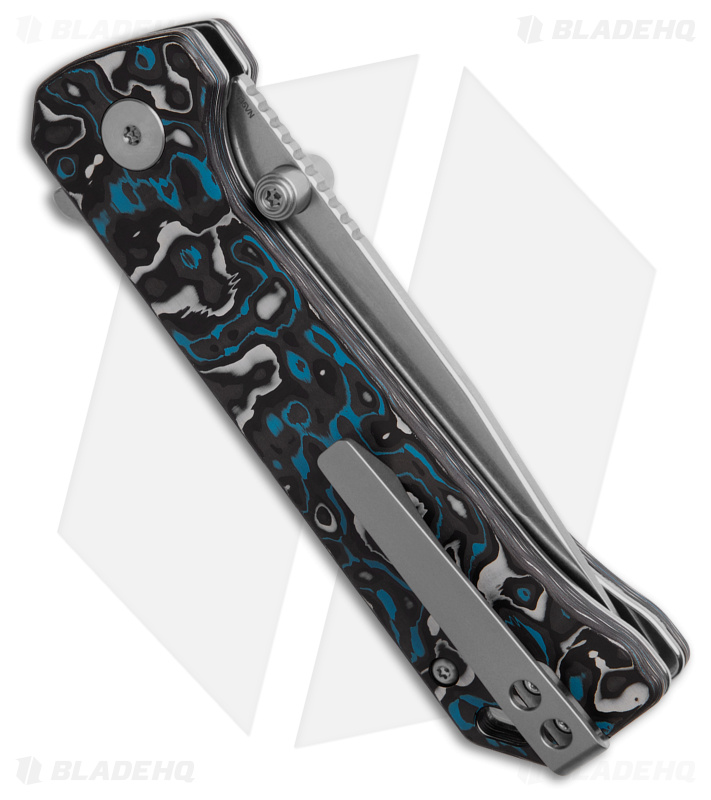 QSP Grebe Button Lock Tanto Knife Blue Carbon Fiber (3.25" SW S35VN) QS148-H1
