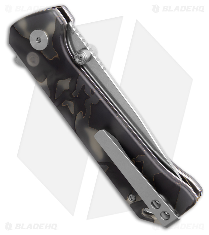 QSP Grebe Button Lock Tanto Knife Black Camo Resin (3.25" SW S35VN) QS148-E1