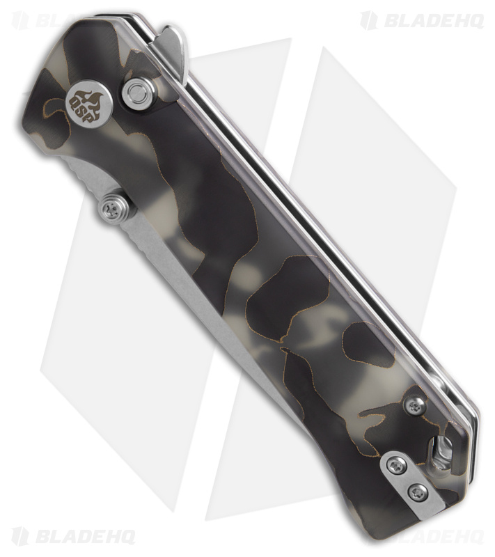 QSP Grebe Button Lock Tanto Knife Black Camo Resin (3.25" SW S35VN) QS148-E1