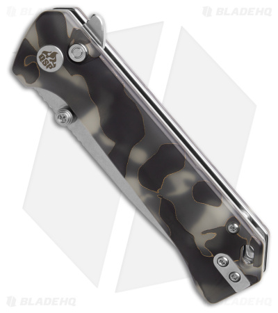 QSP Grebe Button Lock Tanto Knife Black Camo Resin (3.25" SW S35VN) QS148-E1