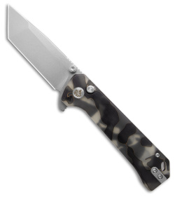 QSP Grebe Button Lock Tanto Knife Black Camo Resin (3.25" SW S35VN) QS148-E1