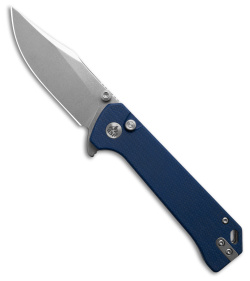 QSP Grebe Button Lock Knife Blue Micarta (3.25" Stonewash) QS147-B1