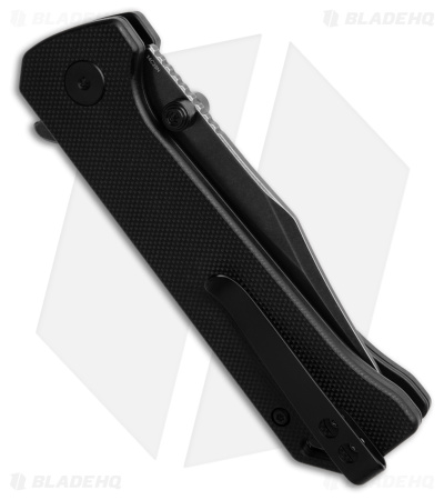 QSP Grebe Button Lock Knife Black G-10 (3.25" Black Stonewash) QS147-C2