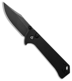 QSP Grebe Button Lock Knife Black G-10 (3.25" Black Stonewash) QS147-C2