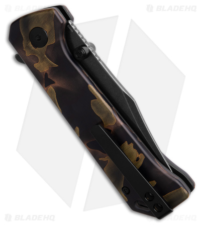 QSP Grebe Button Lock Knife Brown Camo Resin (3.25" Black SW S35VN) QS147-F2