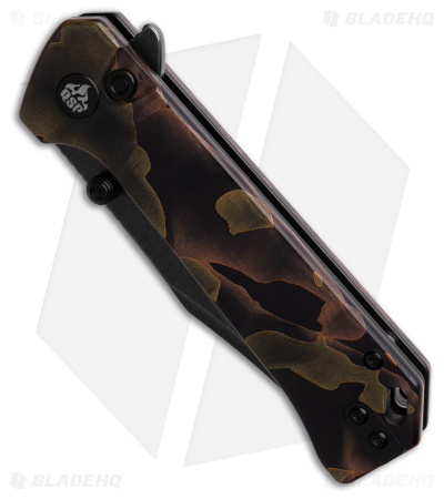 QSP Grebe Button Lock Knife Brown Camo Resin (3.25" Black SW S35VN) QS147-F2