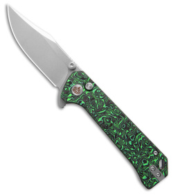 QSP Grebe Button Lock Knife Green Carbon Fiber (3.25" Stonewash S35VN) QS147-G1