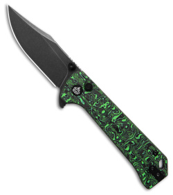 QSP Grebe Button Lock Knife Green Carbon Fiber (3.25" Black SW S35VN) QS147-G2