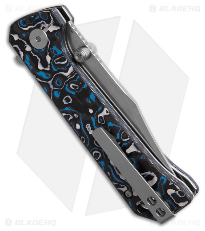 QSP Grebe Button Lock Knife Blue Carbon Fiber (3.25" Stonewash S35VN) QS147-H1