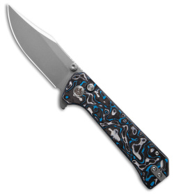 QSP Grebe Button Lock Knife Blue Carbon Fiber (3.25" Stonewash S35VN) QS147-H1