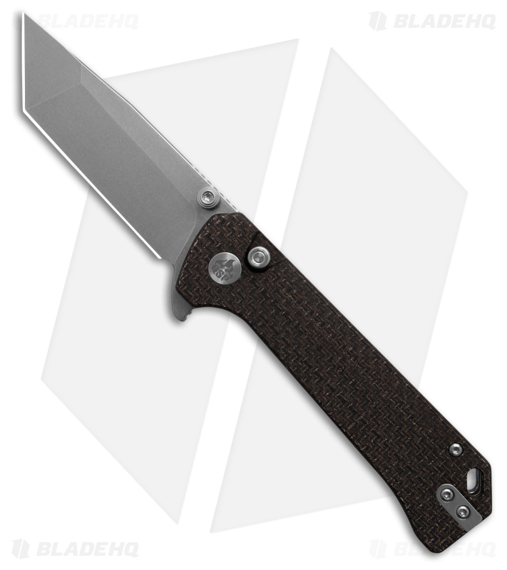 QSP Grebe Button Lock Tanto Knife Burlap Micarta (3.25" Stonewash) QS148-A1