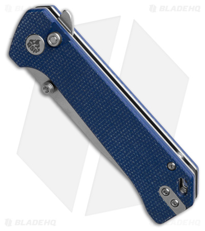 QSP Grebe Button Lock Tanto Knife Blue Micarta (3.25" Stonewash) QS148-B1
