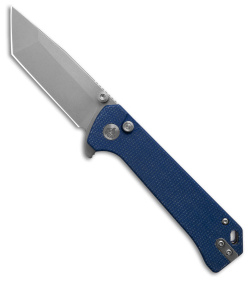 QSP Grebe Button Lock Tanto Knife Blue Micarta (3.25" Stonewash) QS148-B1