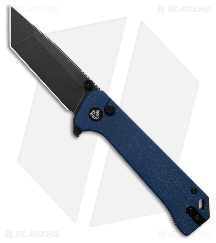 QSP Grebe Button Lock Tanto Knife Blue Micarta (3.25" Black Stonewash) QS148-B2