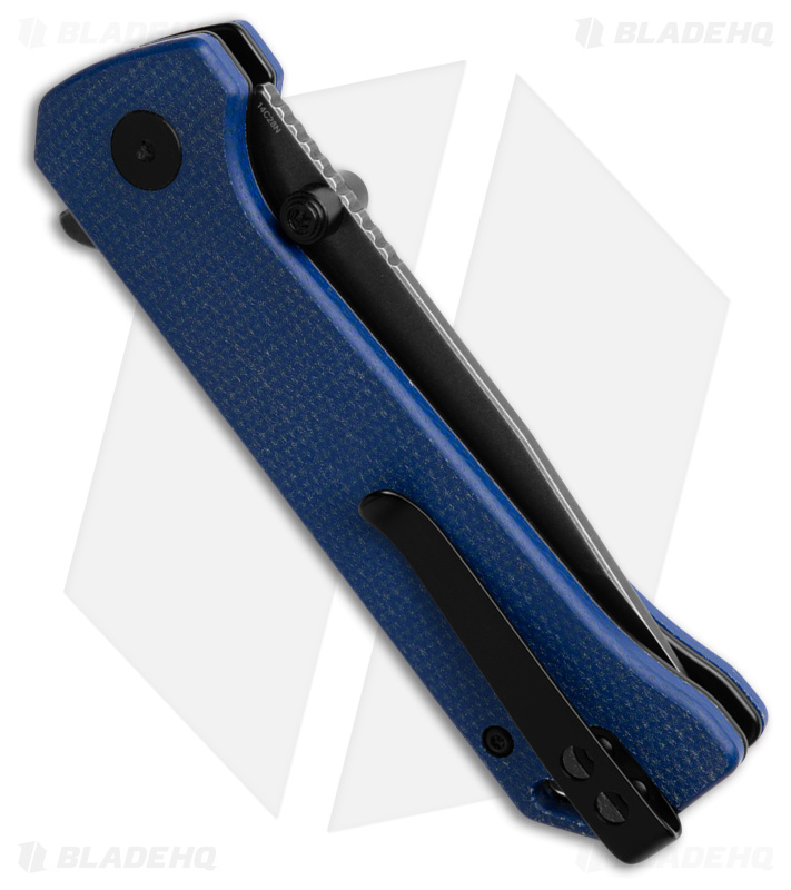 QSP Grebe Button Lock Tanto Knife Blue Micarta (3.25" Black Stonewash) QS148-B2